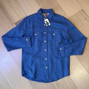Relwen Linen Workshirt Button Up Long Sleeve Blue Men’s Small